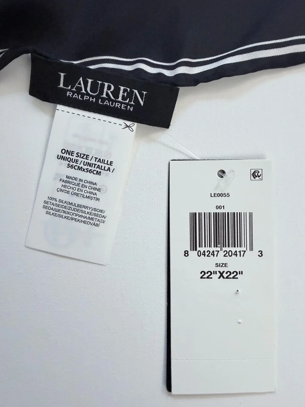 Lauren Ralph Lauren Black & White Polka Dot Silk Scarf/Twillie 22”x 22” Square
